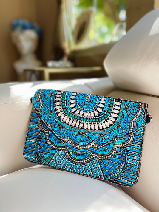 Souraya’s Blue Beaded Clutch