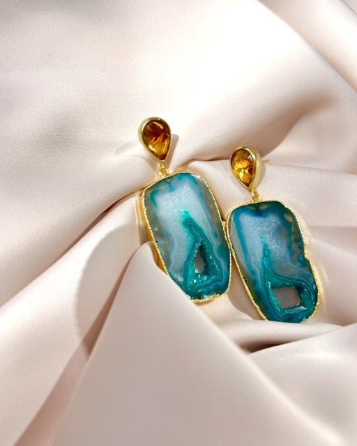 Hadya’s Brown & Green Gems Statement Earrings